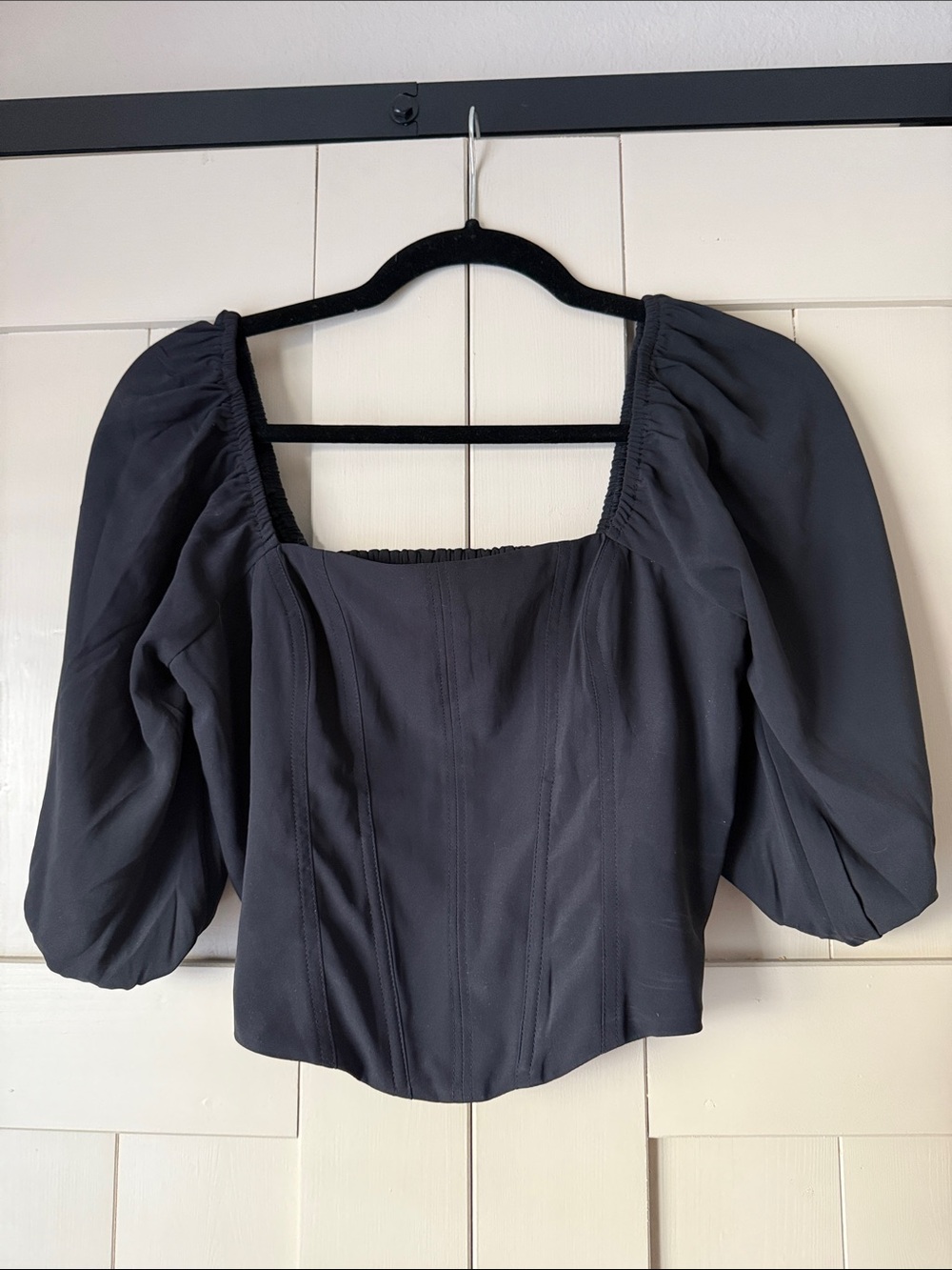Abercrombie & Fitch Black Puff-Sleeve Square Neck Top